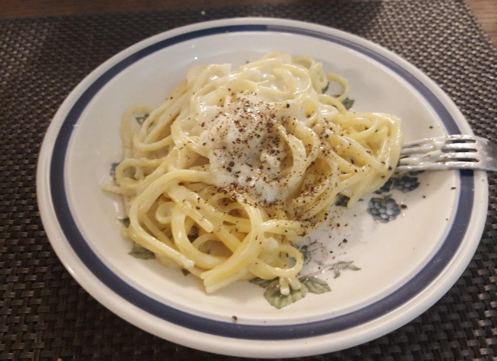 plate of linguine with creamy coconut sauce